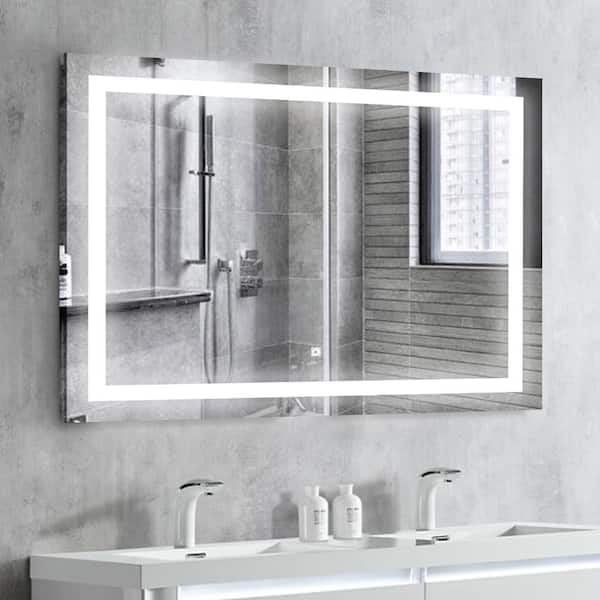 36 in. W x 28 in. H Large Rectangular Frameless Anti-Fog Wall Mounted LED Light Bathroom Vanity Mirror in Silver