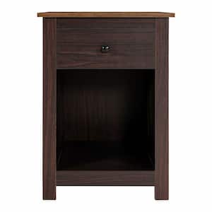 1-Drawer Coffee Brown 15.74 in. W 2-Tier Side Table Rectangle MDF Rectangle Lateral End Table