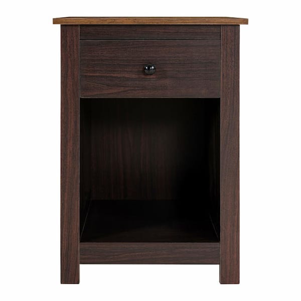 HOMESTOCK 1-Drawer Coffee Brown 15.74 in. W 2-Tier Side Table Rectangle MDF Rectangle Lateral End Table
