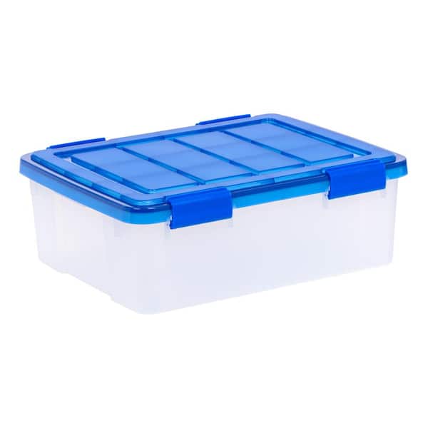 6.5 Gal./24.6 Qt. Lockable Plastic Storage Box in Clear with Sturdy Blue Lid and Buckles (4-Pack)