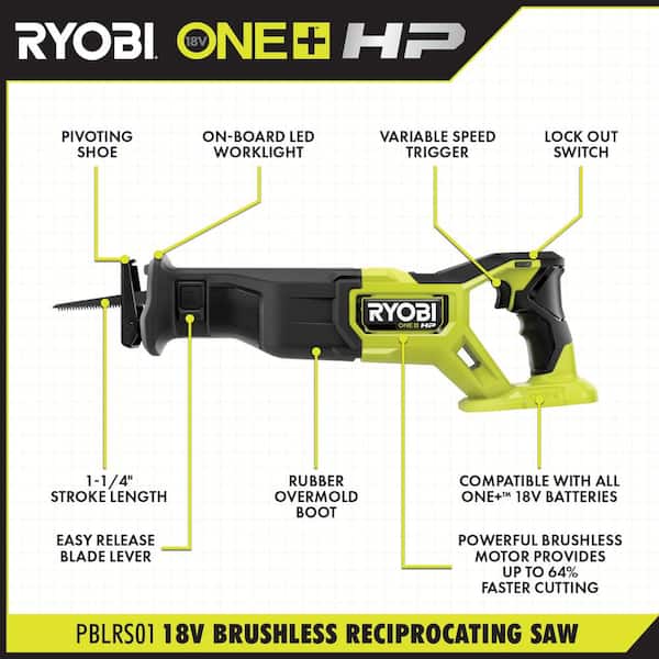 RYOBI PBLCK303K ONE+ HP 18V Brushless Cordless Combo Kit (3-Tool) with (2) HIGH PERFORMANCE Batteries, Charger, and Bag - 3