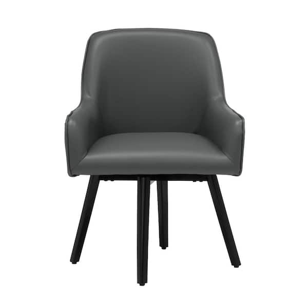 Studio Designs Home Spire Luxe 25 in. Smoke Gray/Black Bonded Leather Swivel Arm Chair with Metal Legs