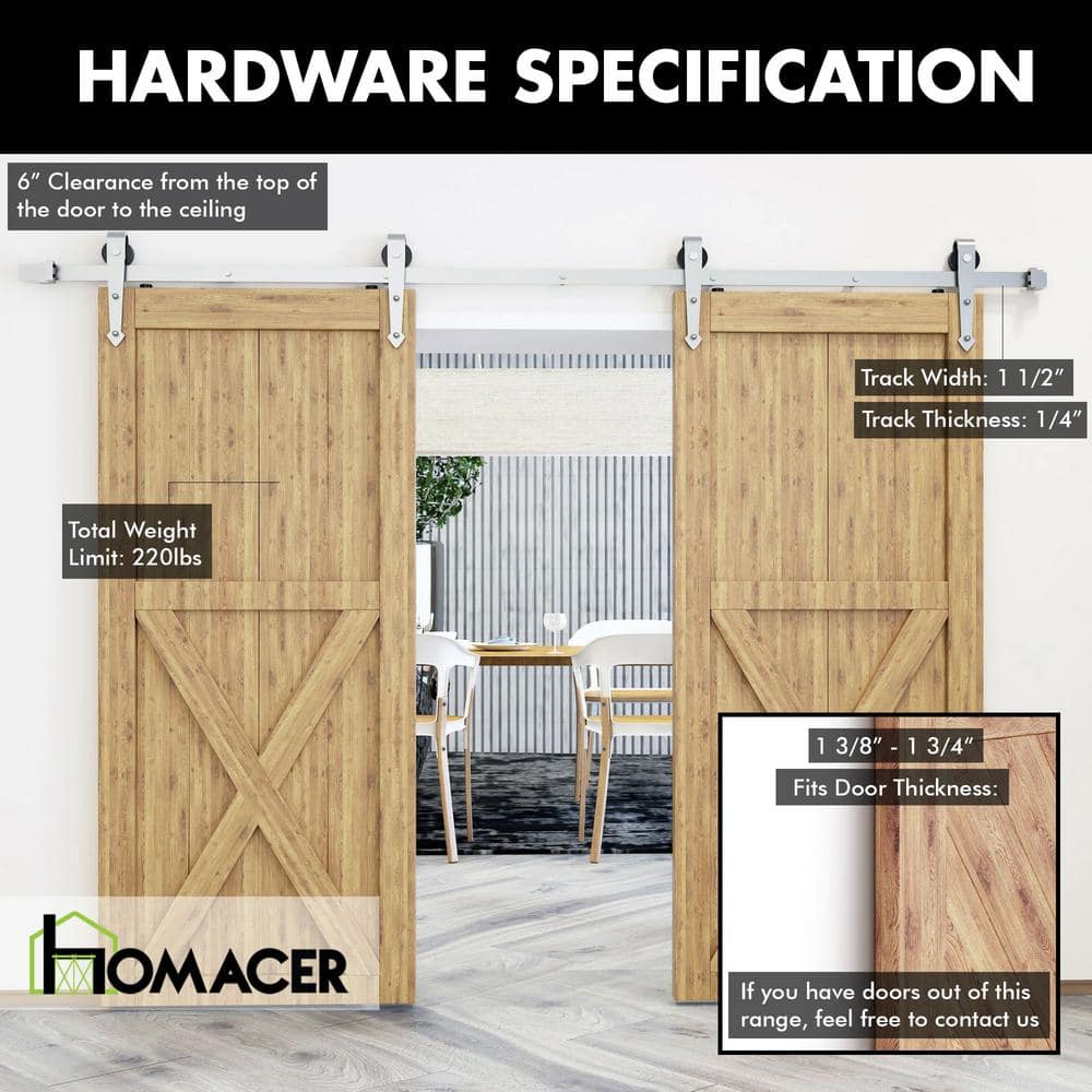 Brushed Nickel Double Barn Door Hardware Kit with Arrow Design