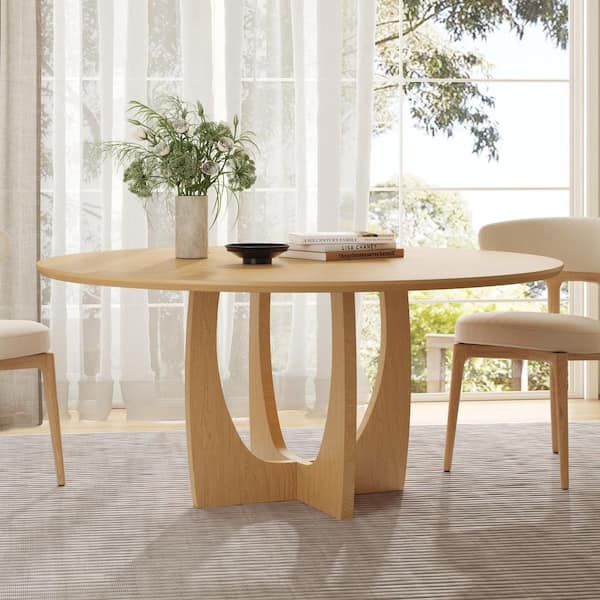 Arch Natural Colored Wood 42" 4 Legs Cross Base Dining Table for 6