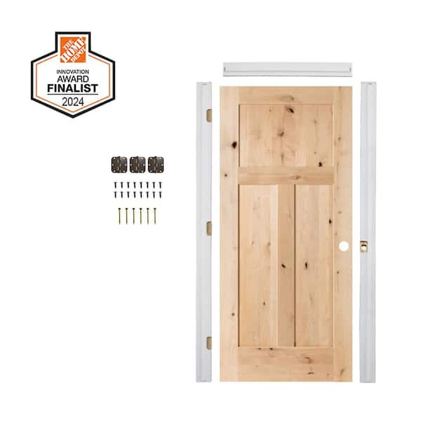 Krosswood Doors DIY RTA Kit 30 in. x 80 in. Left-Handed Shaker Knotty Alder Unfinished Wood Single Ready To Assemble Interior Door