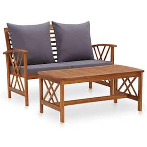 2-Piece Acacia Wood Outdoor Conversation Set with Dark Gray Cushions and Coffee Table
