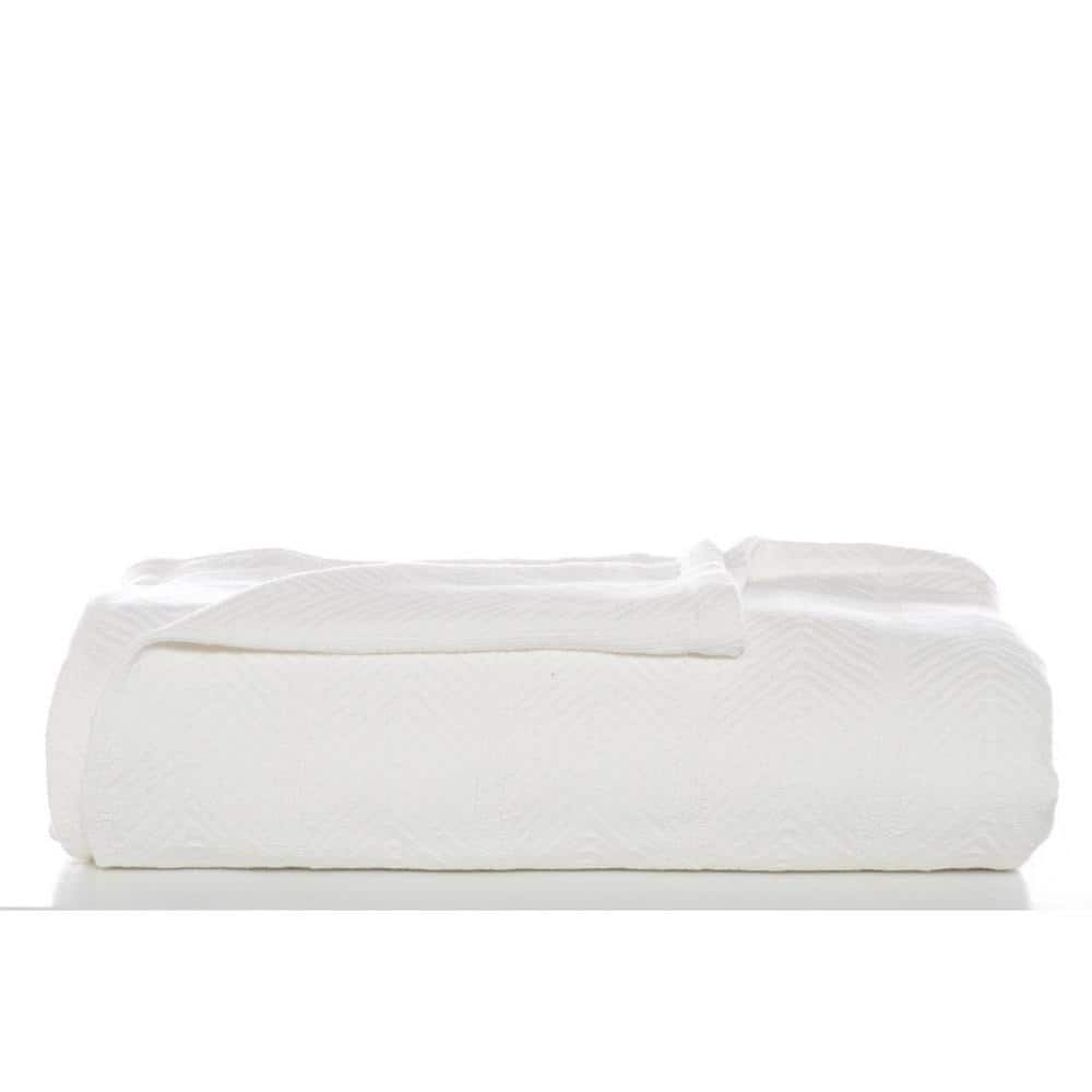Eddie Bauer White Solid Cotton Full/Queen Woven Blanket 200613 The
