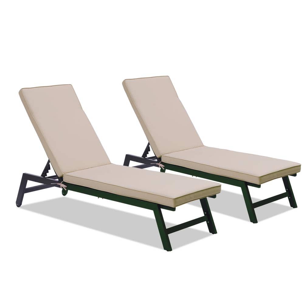 Beige Polyester Outdoor Chaise Lounge Cushion Set