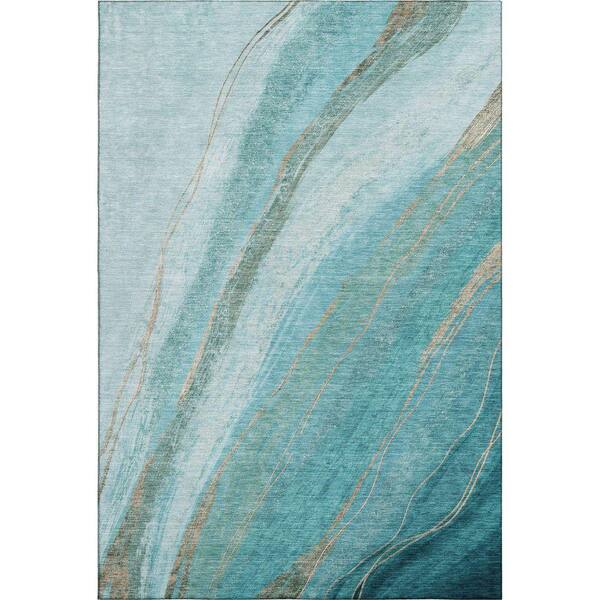 Mayfield Premium Machine Washable Abstract AMF2036 Turquoise 10 ft. x 14 ft. Area Rug