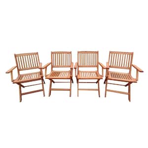 Outdoor Folding Teak Dining Chair with Armrests (Set of 4)