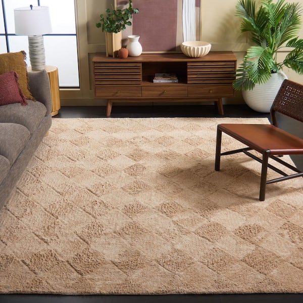 Easy Care Beige 8 ft. x 10 ft. Machine Washable High-Low Diamond Solid Area Rug
