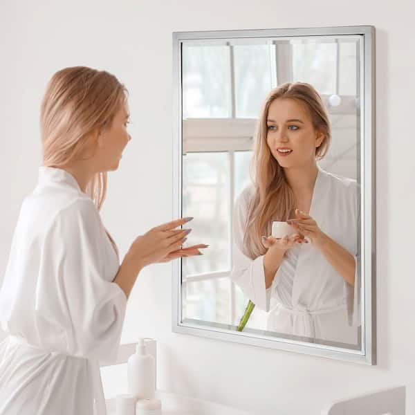 GHS.JEM Blanc SS Mirror Bottom 完成品 Deco Mirror 30 in. W x 40 in. H Framed Rectangular Beveled Edge