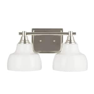 2-Lights Polished Nickel Vanity Light with Milk White Glass Shades