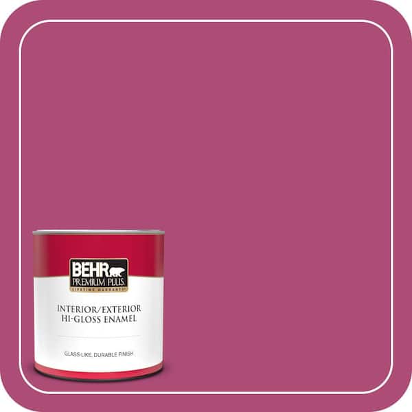 BEHR PREMIUM PLUS 1 qt. #100B-7 Hot Pink Hi-Gloss Enamel Interior/Exterior Paint & Primer