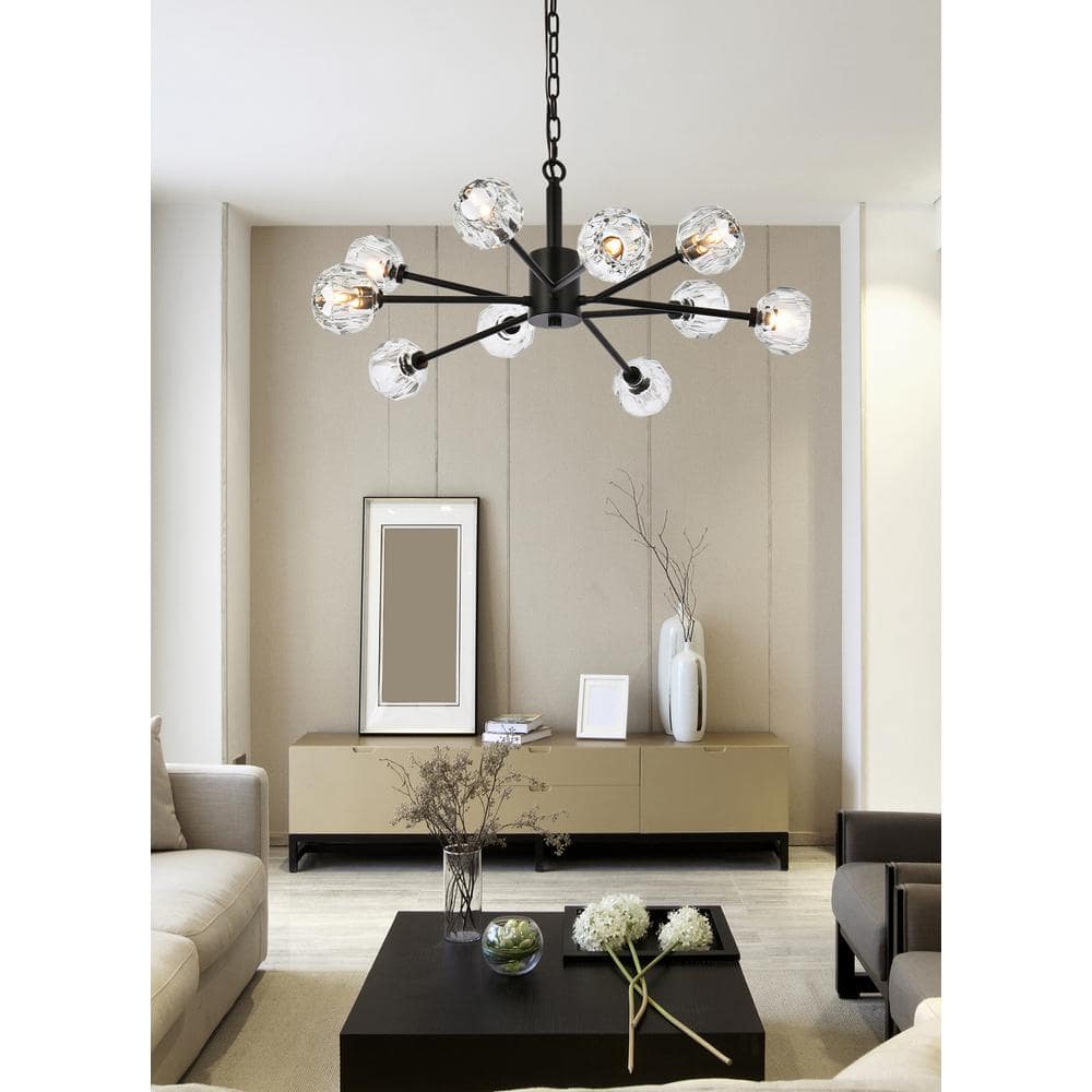 Graham Black 10-Light Pendant with Crystal Globe Shades