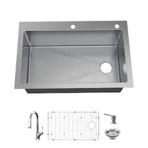 Dolancourt Tight Radius 33 in. Drop-In Single Bowl 18 Gauge Stainless Steel Kitchen Sink with Pull-Down Faucet