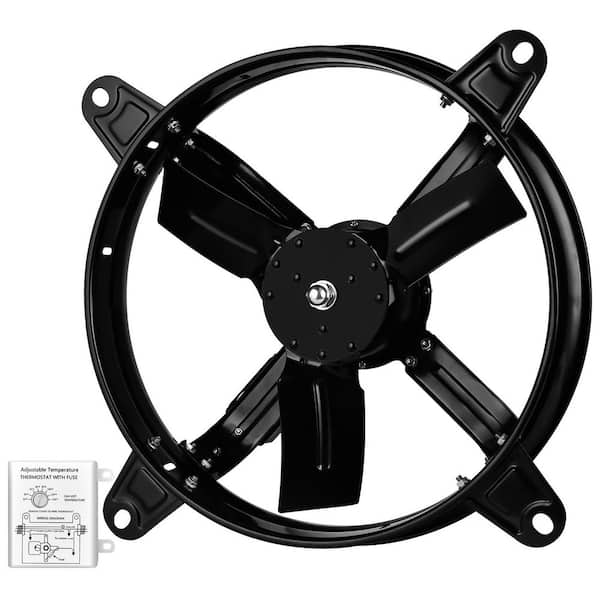16 in. 2065 CFM Black Electric Power Gable Mount Attic Fan, with Corrosion Resistant, Adjustable Thermostat