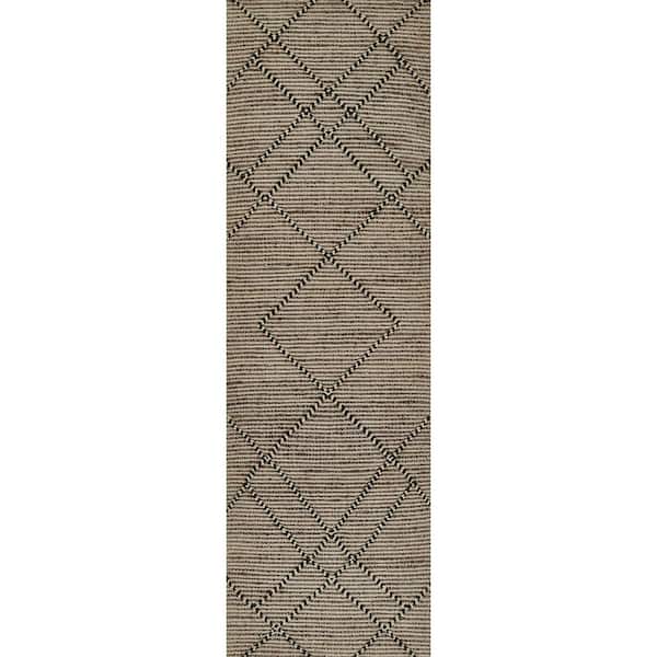 Diamond Weave Natural 2 X 8 Handwoven Jute and Wool Runner Rug