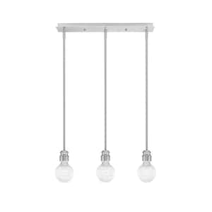 Albany 60-Watt 3-Light Brushed Nickel, Linear Pendant Light with Clear Bubble Glass Shades and No Bulbs Included