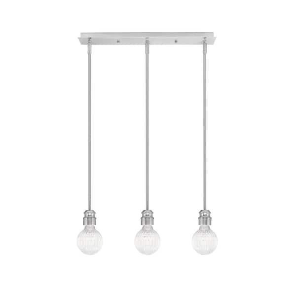 Unbranded Albany 60-Watt 3-Light Brushed Nickel, Linear Pendant Light with Clear Bubble Glass Shades and No Bulbs Included