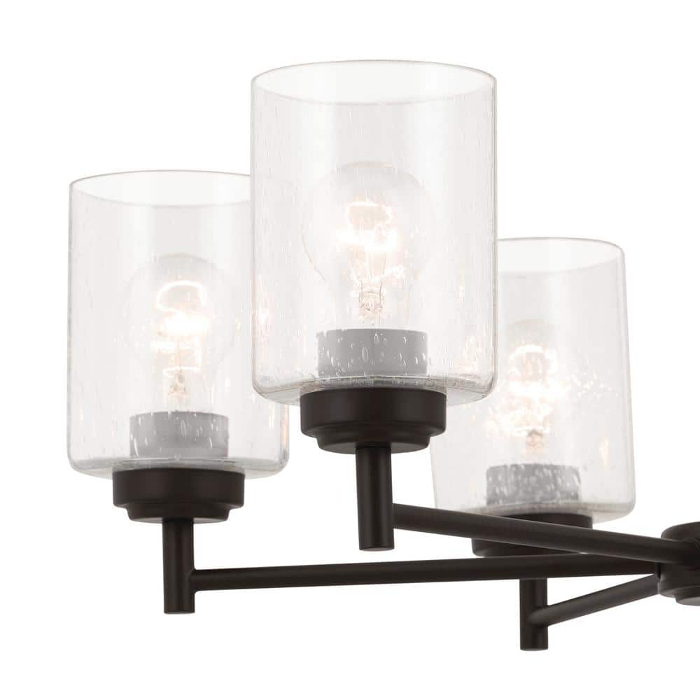 Bronze 6-Light Chandelier with Clear Seeded Glass Shades