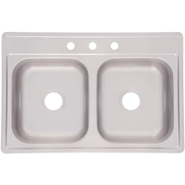 KINDRED Drop-In Stainless Steel 33.in 3-Hole Double Bowl Kitchen Sink