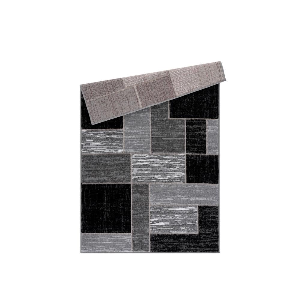 Black and Gray Geometric Synthetic 5' x 7' Area Rug