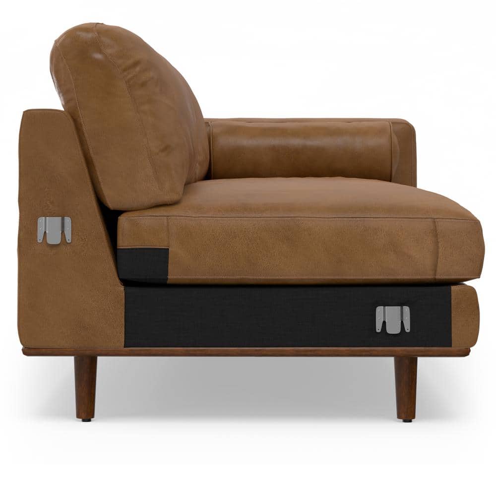 Caramel Brown Leather Left Sectional Sofa with Pillow-top Arm