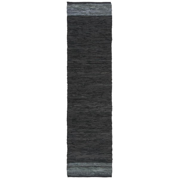 Vintage Leather Black/Gray 2 ft. x 9 ft. Solid Runner Rug