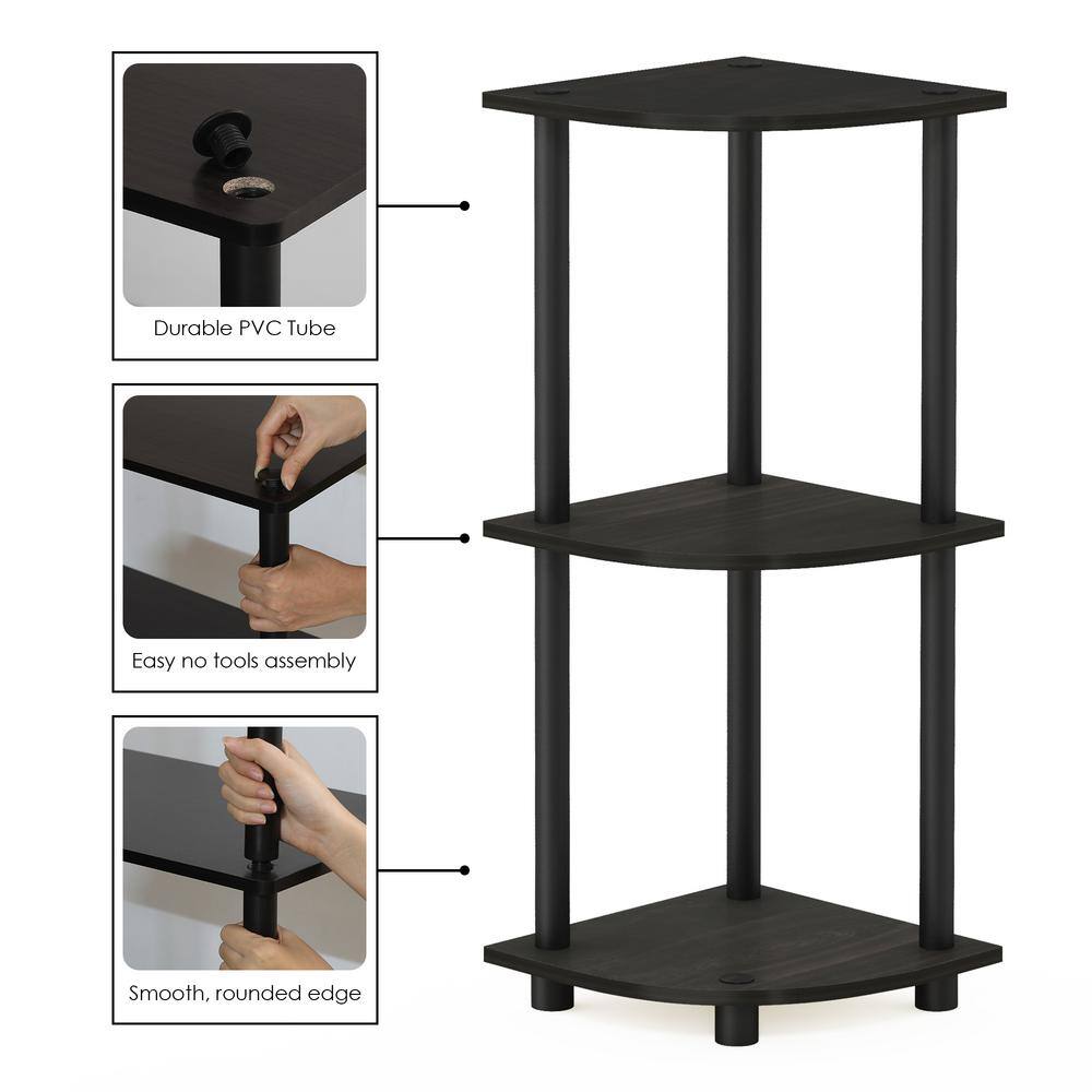 Sleek Corner Display Rack with 3-Tier Black Wood-Style Shelves