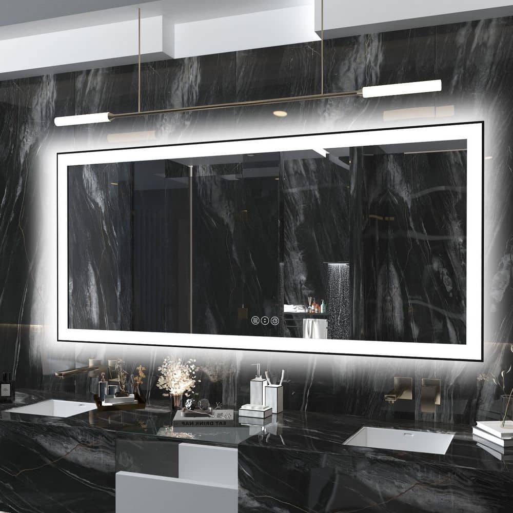 72 in. W x 32 in. H Rectangular Framed Premium Aluminum LED Wall Mounted Bathroom Vanity Mirror in Color Black price history on PriceWatchPro