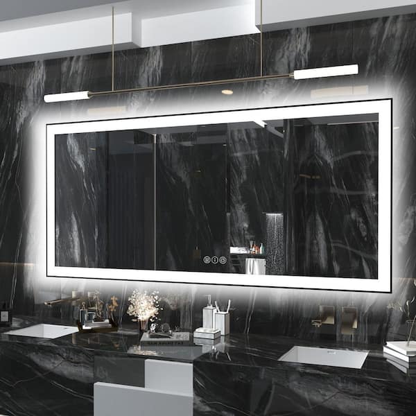QuivaraView 72 in. W x 32 in. H Rectangular Framed Premium Aluminum LED Wall Mounted Bathroom Vanity Mirror in Color Black
