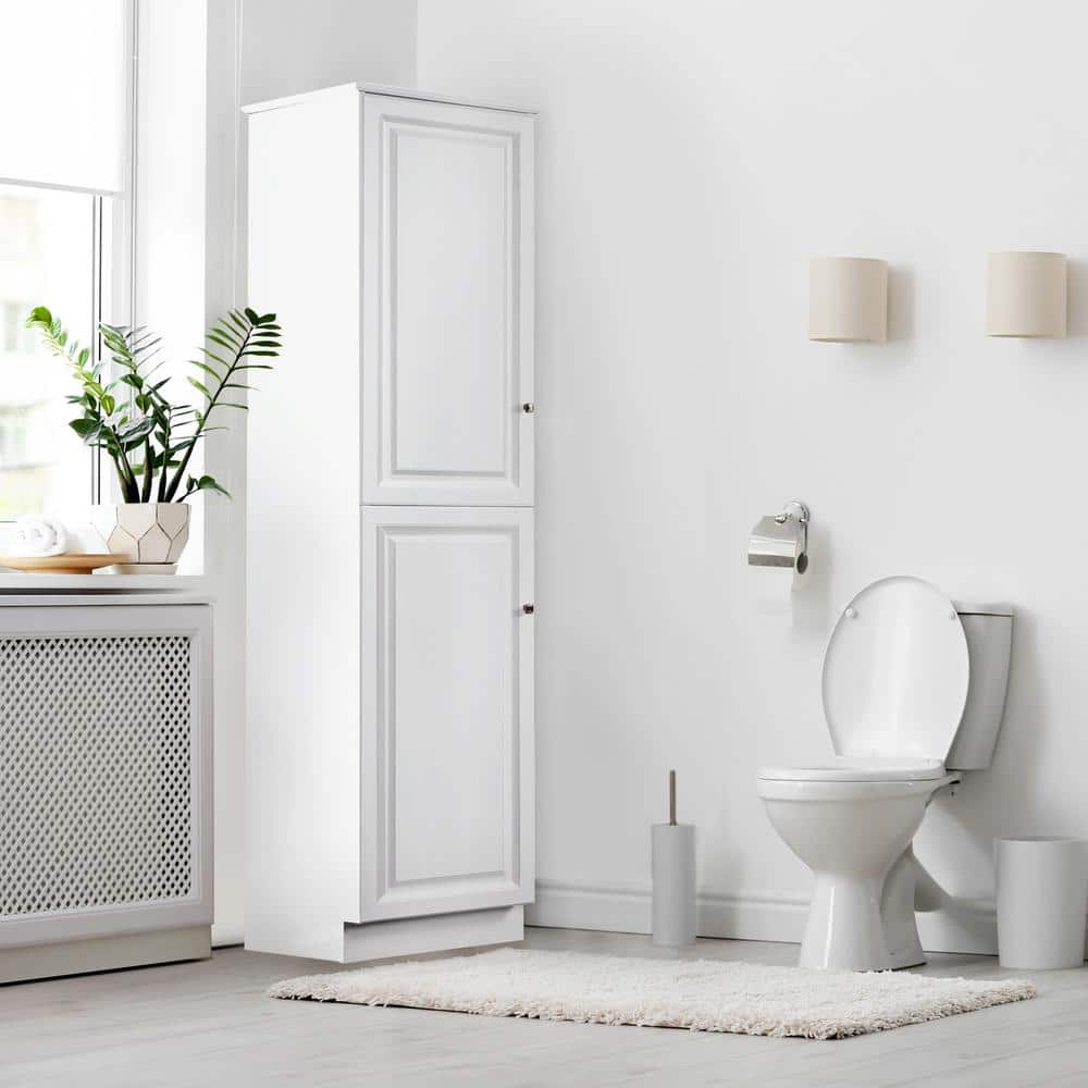 White Semi-Gloss Adjustable Shelving Bathroom Linen Cabinet