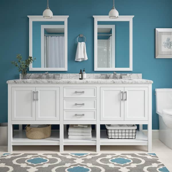 Everett 24 in. W x 32 in. H Rectangular Wood Framed Wall Bathroom Vanity Mirror in White