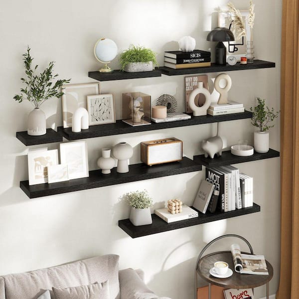 40 in. W x 8 in. D Black Floating Shelves Decorative Wall Shelf (Set of 2)
