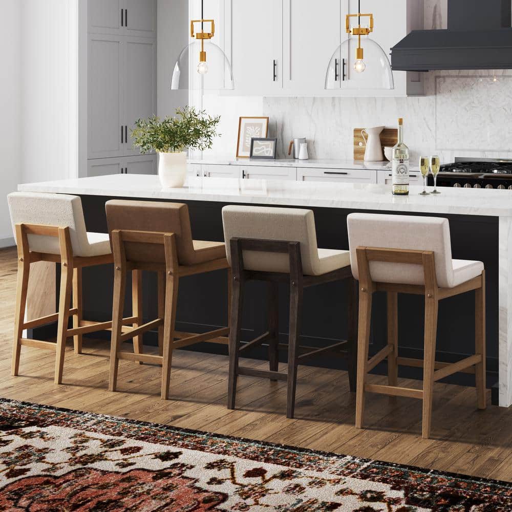 Gracie Light Brown and White Upholstered Counter Stools, Set of 2