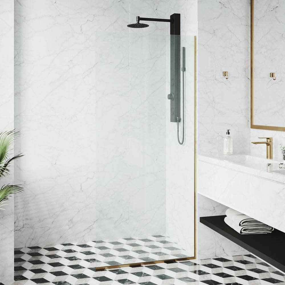 Zenith 34" W x 74" H Frameless Shower Screen with Matte Gold Hardware