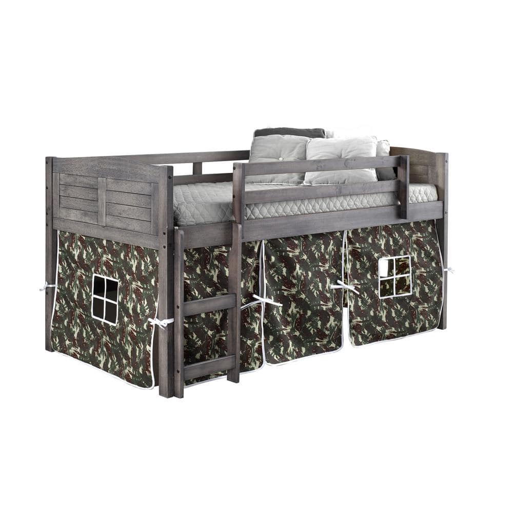 Twin Pine Wood Loft Bed with Upholstered Headboard