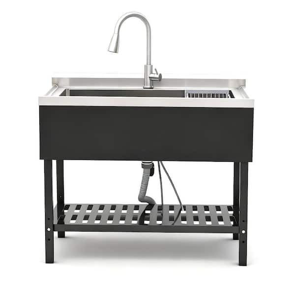 20 in. D x 39 in. W Freestanding Laundry/Utility Sink in Stainless Steel with Faucet