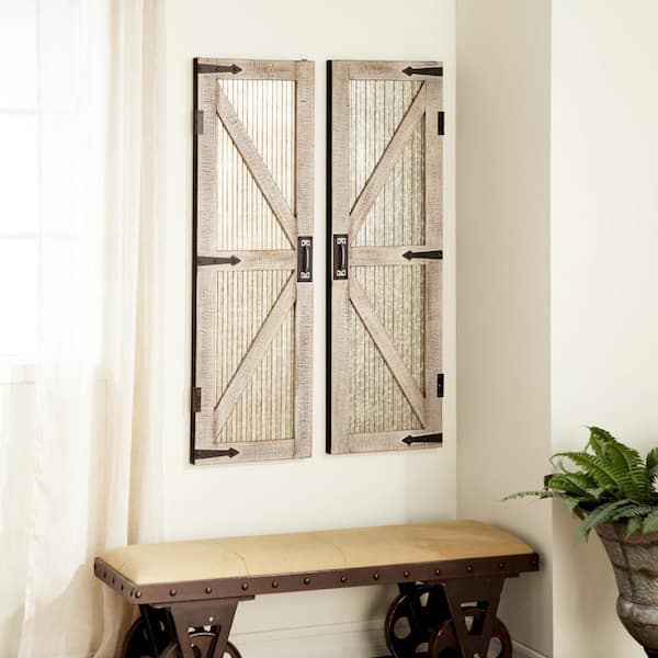 Litton Lane Metal Silver Barn Door Geometric Wall Decor (Set of 2)