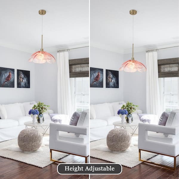 ADSENSTY 60 -Watt 1-Light Light Red Pendant Light with Glass Shade