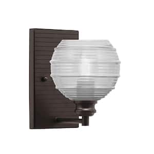 Albany 1-Light Espresso 6 in. Wall Sconce with Clear Ribbed Glass Shade