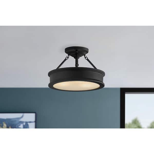 Grafton 15 in. 3-Light Coal Semi-Flush Mount Ceiling Light