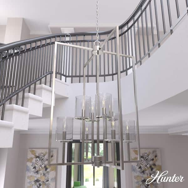 Hunter Kerrison 8-Light Brushed Nickel Island Pendant Light with Clear Seeded Glass Shades
