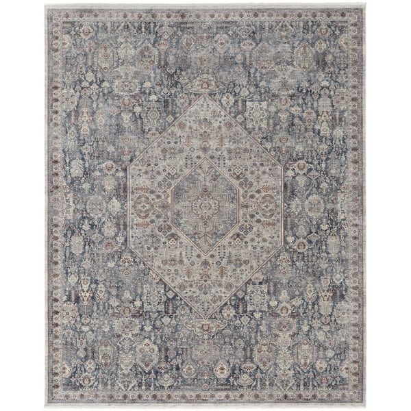 2 ft. x 8 ft. Blue, Ivory Floral Area Rug