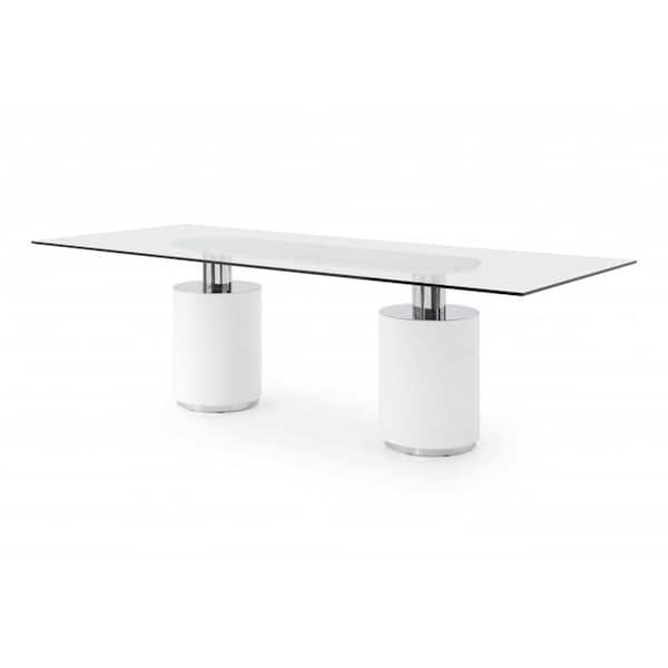 HomeRoots Danielle 30 in. White Glass/Stainless Steel Rectangle Dining Table