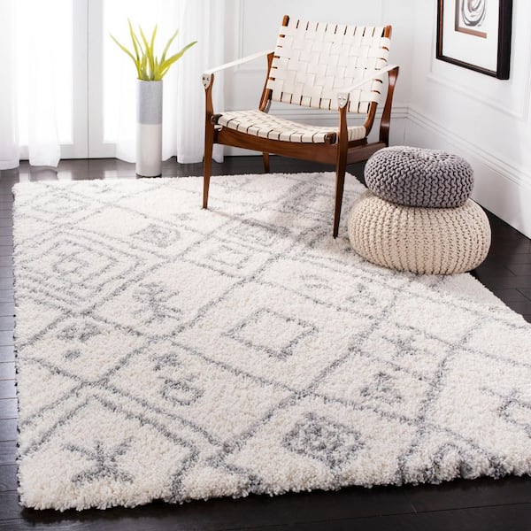 Fontana Shag 9 ft. x 12 ft. Cream/Gray Abstract Diamond Area Rug