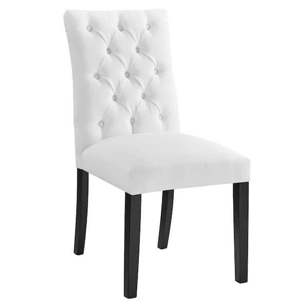 MODWAY Duchess Button Tufted Fabric Dining Chair in White