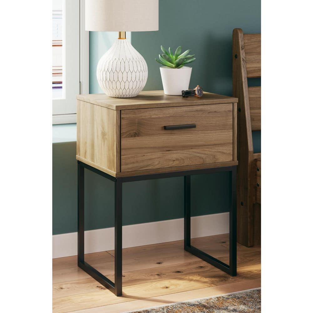Deanlow Honey Brown and Black 1-Drawer Nightstand
