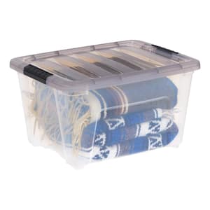 32 qt. Stack and Pull Clear Plastic Storage Box With Gray Lid